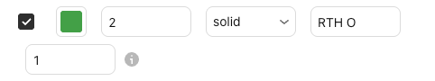 Los ajustes de RTH O en la ventana de configuración de Basics, pestaña “Entradas” (Inputs), con sus valores predeterminados