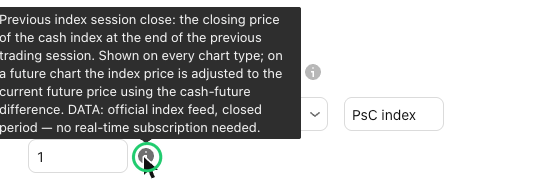 Al situar el cursor sobre el icono i de PsC index se muestra su explicación en la configuración de Basics